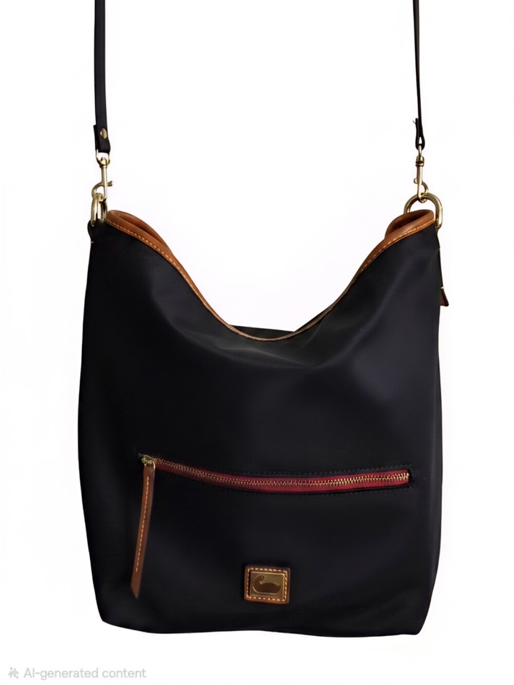 Dooney&Bourke Classic Black Crossbody Hobo Bag with Brown Leather Trim